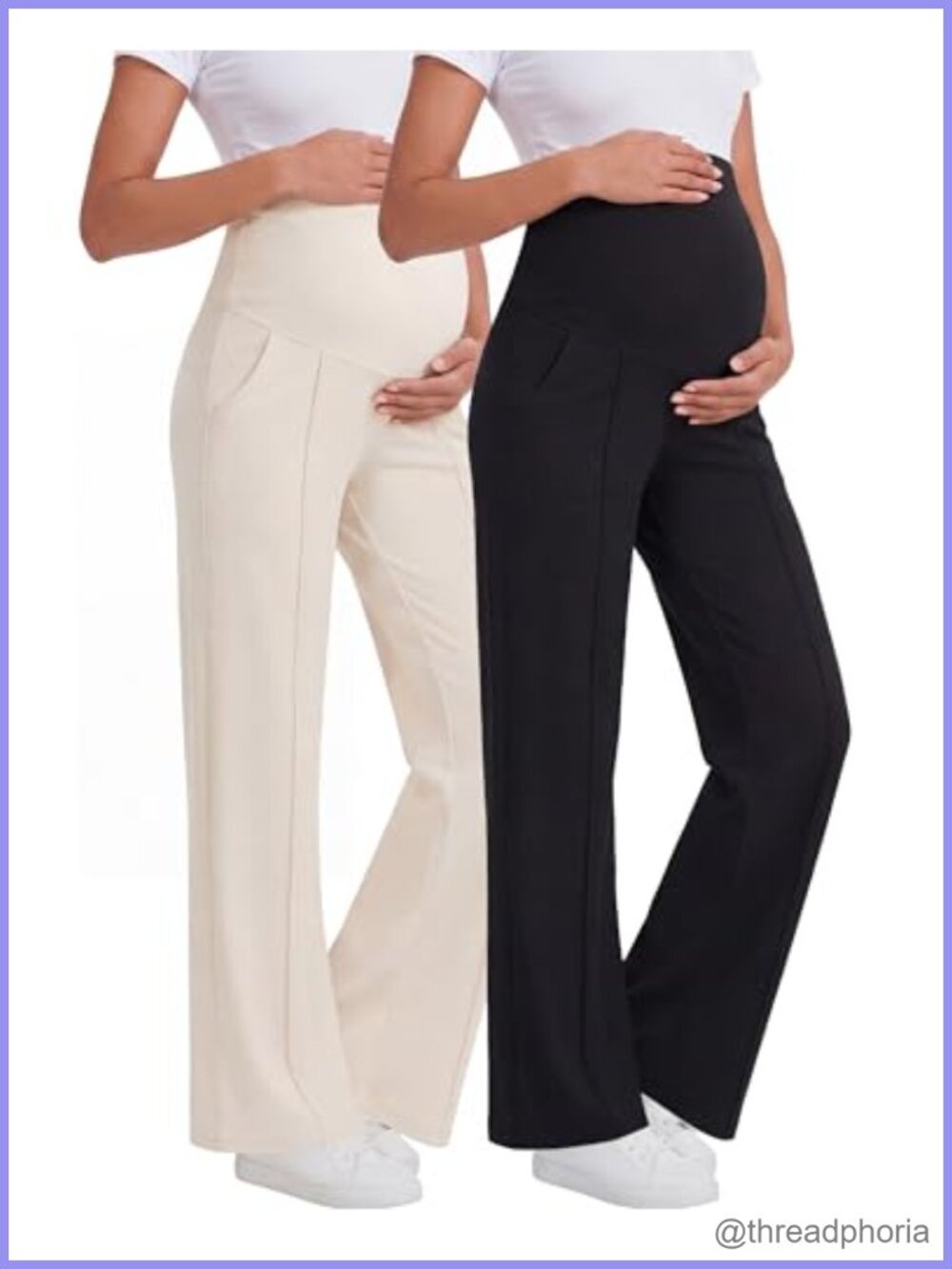 Maternity Wide Leg Yoga Pants Over The Belly High Rise Pull On 2 Pack